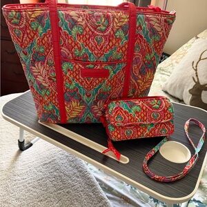Vera Bradley Red Multicolor Quilted Tote with Matching Wristlet